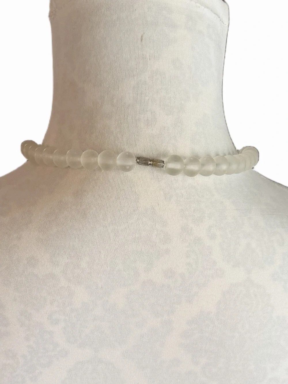 Frosted Glass Bead Necklace | Matte White Beads | Minimalist Vintage Style